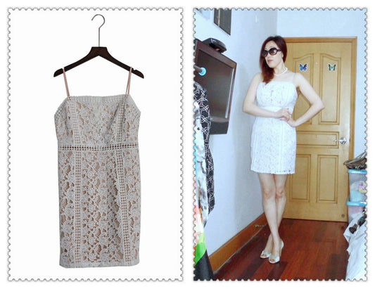 [Special Offer] Foreign Trade Original Order Fashion Big Brand Exquisite Water Soluble Lace Sexy Backless Spaghetti Straps Dress
