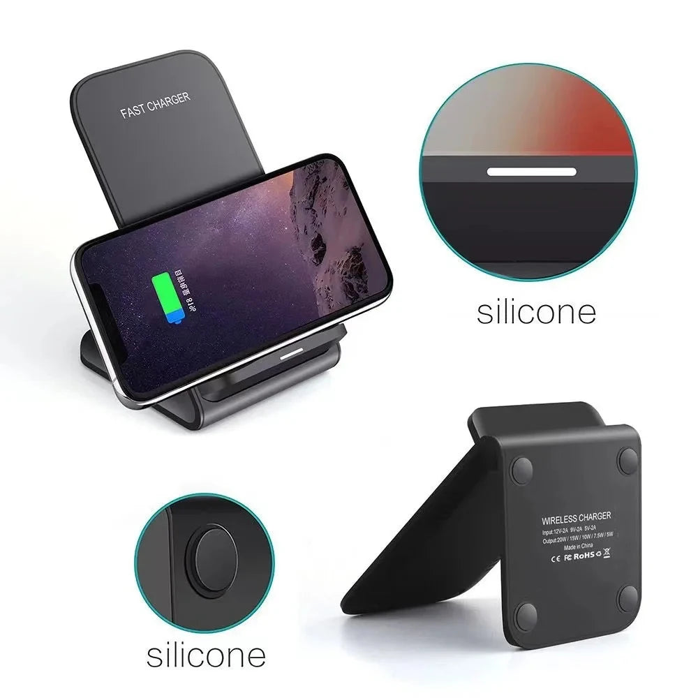 15W Wireless Charger Stand Pad For iPhone 15 14 13 12 11 Pro Max Samsung S24 Ultra Xiaomi Induction Fast Charging Dock Station