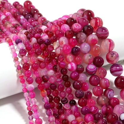 1 Strand Pink Natural Agate Loose Beads Gemstone RoundNatural Stone Beads for Jewelry Making DIY Bracelet Necklace 4/6/8/10/12mm