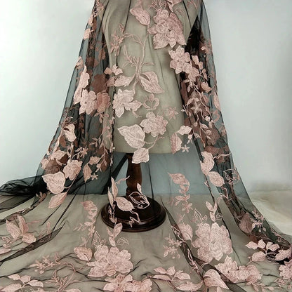 1 Yard Flowers Embroidery tulle Lace French African transparent Lace Fabric for wedding Nigerian Party dress Fashion DIY