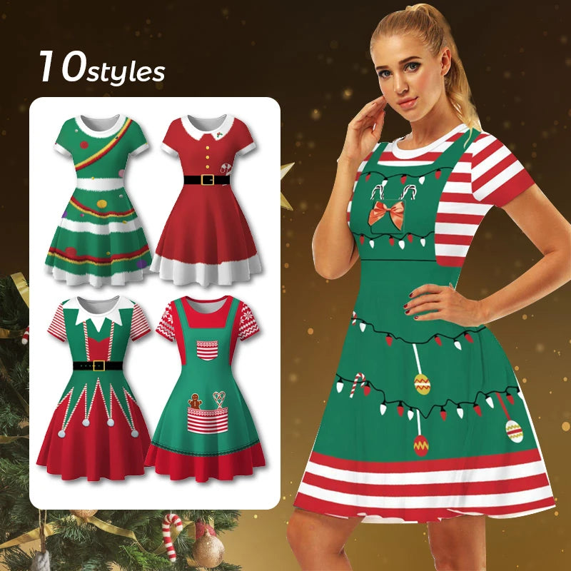 (Copy) Christmas Dress Women Winter Santa Printed Big Swing Dresses 50S 60S Vintage Female Xmas Party Dress Robe Rockabilly