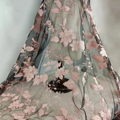 1 Yard Flowers Embroidery tulle Lace French African transparent Lace Fabric for wedding Nigerian Party dress Fashion DIY