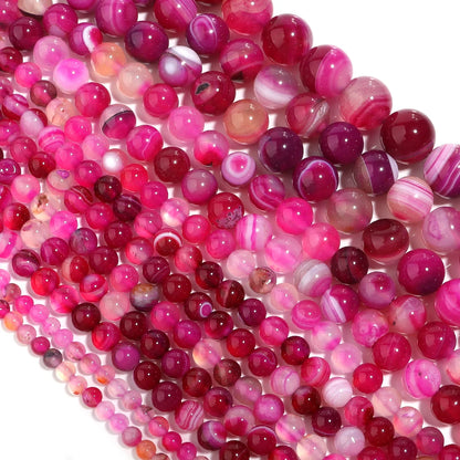 1 Strand Pink Natural Agate Loose Beads Gemstone RoundNatural Stone Beads for Jewelry Making DIY Bracelet Necklace 4/6/8/10/12mm